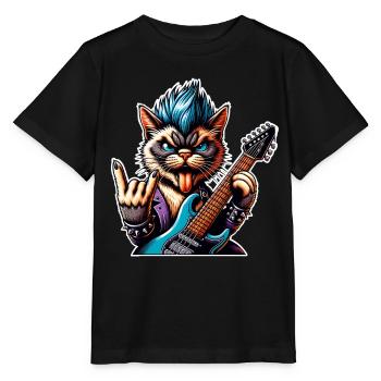 Katze Rock and Roll Gitarrist - Stanley/Stella Kinder T-Shirt MINI CREATOR  - Schwarz - Vorne - Mikhail (115cm)