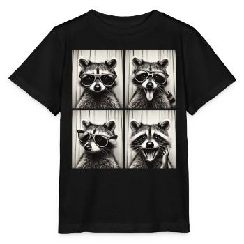 Photo booth raccoon with sunglasses - Stanley/Stella MINI CREATOR Kids’ T-Shirt - black - Front - Mikhail (115cm)