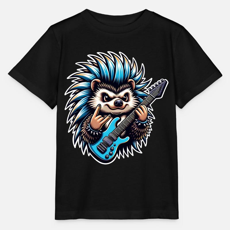 Hedgehog Guitariste de rock and roll - T-shirt bio MINI CREATOR Stanley/Stella Enfant - noir