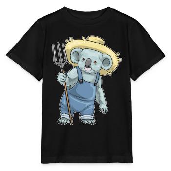 Koala Landwirt Mistgabel Bauernhof - Stanley/Stella Kinder T-Shirt MINI CREATOR  - Schwarz - Vorne - Mikhail (115cm)