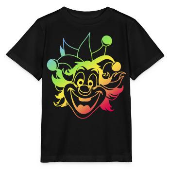 Rainbow Jester Smile Clown Kasper Fasching - Stanley/Stella Kinder T-Shirt MINI CREATOR  - Schwarz - Vorne - Mikhail (115cm)