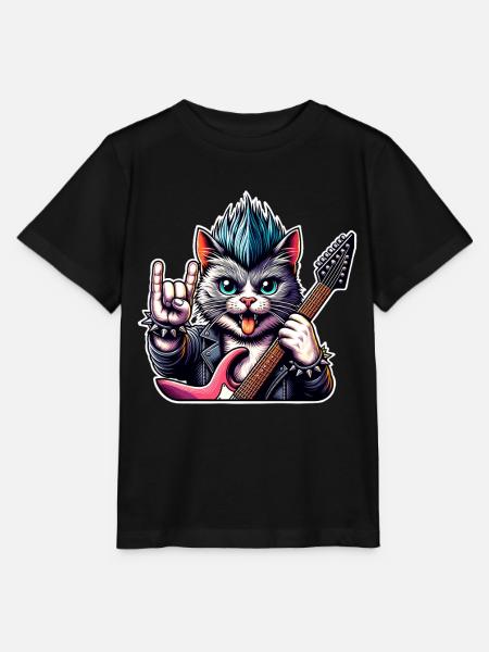 Katze Rock and Roll Gitarrist - Stanley/Stella Kinder T-Shirt MINI CREATOR - Schwarz