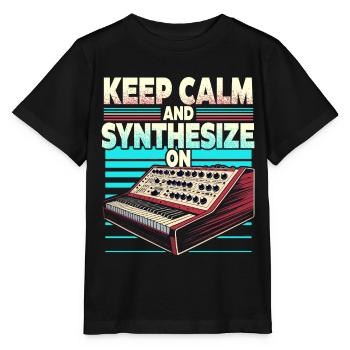 Synthesizer Synth Keep Calm And Synthesize On - Stanley/Stella Kinder T-Shirt MINI CREATOR  - Schwarz - Vorne - Mikhail (115cm)