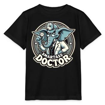 Smartass Doctor Elephant Funny Gift - Stanley/Stella MINI CREATOR Kids’ T-Shirt - black - Front - Mikhail (115cm)