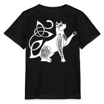 Chat blanc celte - T-shirt bio MINI CREATOR Stanley/Stella Enfant - noir - Devant - Mikhail (115cm)