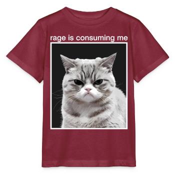 Rage Consumes Me Cat - Stanley/Stella Kinder T-Shirt MINI CREATOR  - Burgunderrot - Vorne - Kain (125cm)