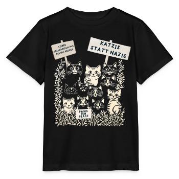 Demo Katzen gegen rechts  - Stanley/Stella Kinder T-Shirt MINI CREATOR  - Schwarz - Vorne - Mikhail (115cm)