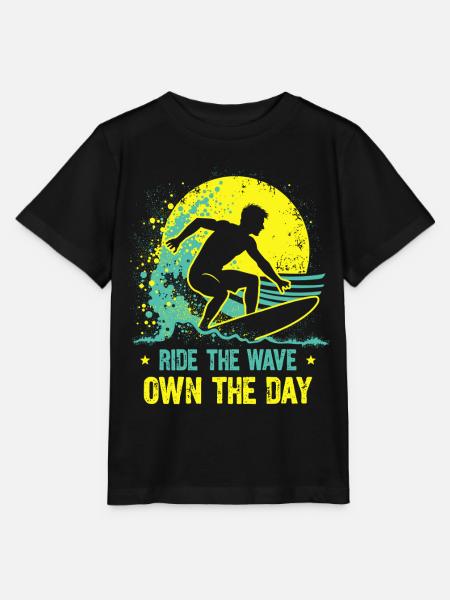Surfer Ride the Wave – Own the Day Spruch - Stanley/Stella Kinder T-Shirt MINI CREATOR - Schwarz