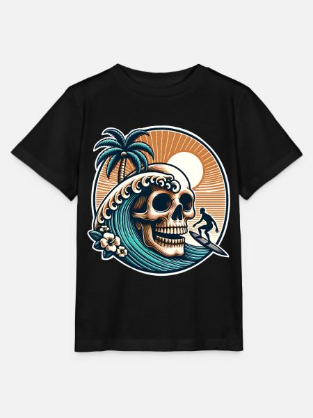 Surfen Surfer skull - Stanley/Stella Kinder T-Shirt MINI CREATOR  - Schwarz