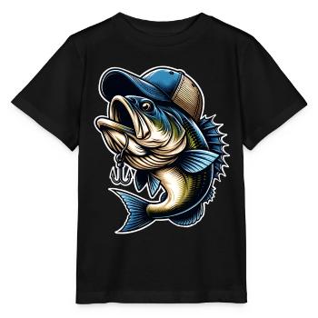Fishing Fish With Cap Fish Hook - Stanley/Stella MINI CREATOR Kids’ T-Shirt - black - Front - Mikhail (115cm)