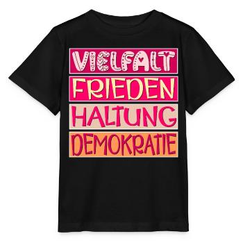 VIELFALT FRIEDEN HALTUNG DEMOKRATIE - Stanley/Stella Kinder T-Shirt MINI CREATOR  - Schwarz - Vorne - Mikhail (115cm)