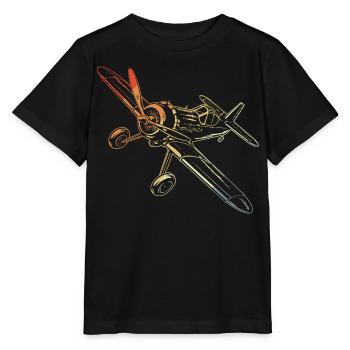 Vintage Propeller Flugzeuge Line Art - Stanley/Stella Kinder T-Shirt MINI CREATOR  - Schwarz - Vorne - Mikhail (115cm)