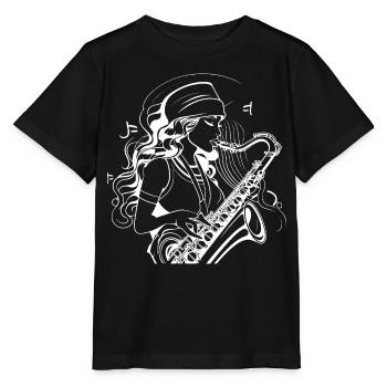 Croquis de saxophoniste - T-shirt bio MINI CREATOR Stanley/Stella Enfant - noir - Devant - Mikhail (115cm)