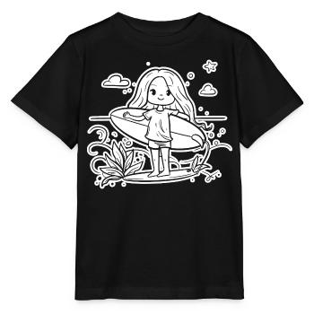 Surfer Girl Cartoon - Stanley/Stella MINI CREATOR Kids’ T-Shirt - black - Front - Mikhail (115cm)