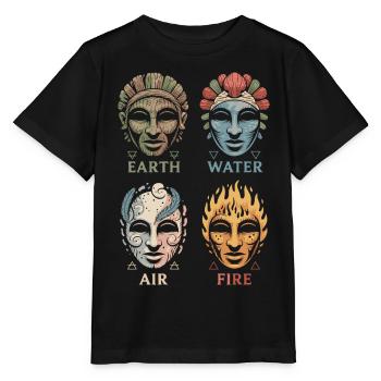 Quatre masques élémentaires | Symboles Alchimiques Art - T-shirt bio MINI CREATOR Stanley/Stella Enfant - noir - Devant - Mikhail (115cm)