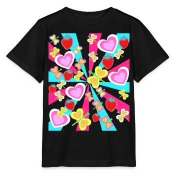 Kinder Sommer Retro Schmetterlinge Obst Herzen - Stanley/Stella Kinder T-Shirt MINI CREATOR  - Schwarz - Vorne - Mikhail (115cm)