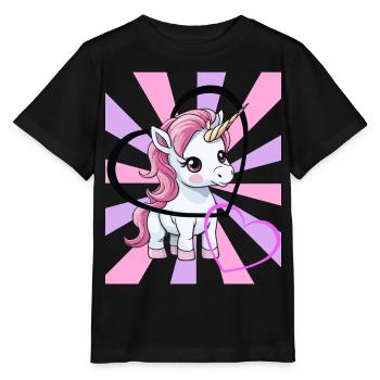 Einhorn Valentin Herz Teenie Pferd Kinder Herzen - Stanley/Stella Kinder T-Shirt MINI CREATOR  - Schwarz - Vorne - Mikhail (115cm)