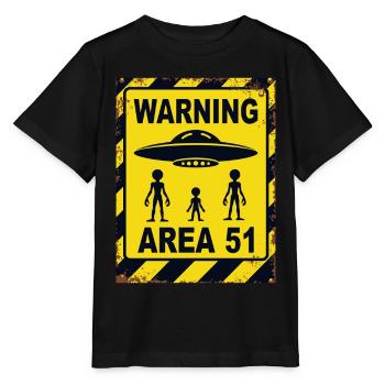 Avertissement OVNI Zone 51 - Entrez à vos risques et périls - T-shirt bio MINI CREATOR Stanley/Stella Enfant - noir - Devant - Mikhail (115cm)