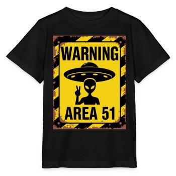 Avertissement OVNI Zone 51 - Entrez à vos risques et périls - T-shirt bio MINI CREATOR Stanley/Stella Enfant - noir - Devant - Mikhail (115cm)