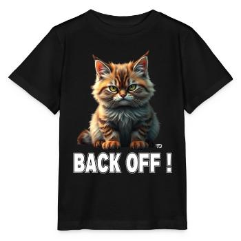 Un chat rouge mignon et maléfique dit de s’en aller ! Reculer! - T-shirt bio MINI CREATOR Stanley/Stella Enfant - noir - Devant - Mikhail (115cm)