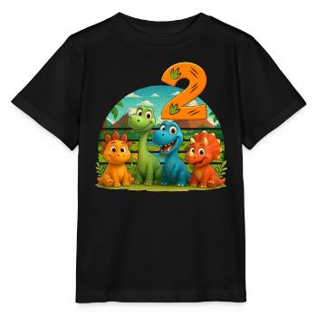 Dinosaur Birthday Kids 2 Years Gift - Stanley/Stella MINI CREATOR Kids’ T-Shirt - black - Front - Mikhail (115cm)