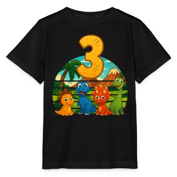 Dinosaur 3rd Birthday Kids 3 Years Gift - Stanley/Stella MINI CREATOR Kids’ T-Shirt - black - Front - Mikhail (115cm)
