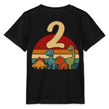 2 Years Retro Dinosaur Kids Birthday Dino - Stanley/Stella MINI CREATOR Kids’ T-Shirt - black - Front - Mikhail (115cm)
