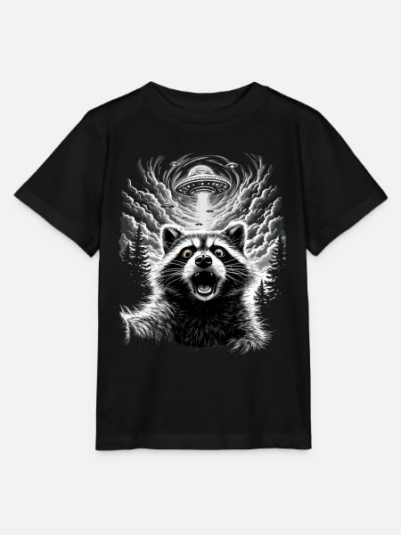 Waschbär Selfie Ufo Lustig Racoon Shirt - Stanley/Stella Kinder T-Shirt MINI CREATOR  - Schwarz