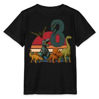 Dino Birthday 8 Years Retro Dinosaur Gift - Stanley/Stella MINI CREATOR Kids’ T-Shirt - black - Front - Mikhail (115cm)