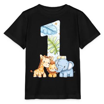 Jungle Animals Kids Cadeau d’anniversaire de 1 an - T-shirt bio MINI CREATOR Stanley/Stella Enfant - noir - Devant - Mikhail (115cm)