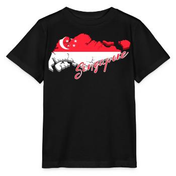 Landkarte von Singapur, Flagge von Singapur - Stanley/Stella Kinder T-Shirt MINI CREATOR  - Schwarz - Vorne - Mikhail (115cm)