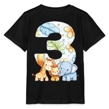 Jungle Animals Kids 3 Year Birthday Gift - Stanley/Stella MINI CREATOR Kids’ T-Shirt - black - Front - Mikhail (115cm)