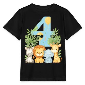 Animaux de la jungle Cadeau d’anniversaire 4 ans pour enfants - T-shirt bio MINI CREATOR Stanley/Stella Enfant - noir - Devant - Mikhail (115cm)