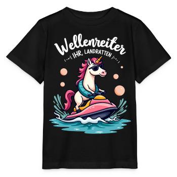 Pink Unicorn Wave Rider - Stanley/Stella MINI CREATOR Kids’ T-Shirt - black - Front - Mikhail (115cm)