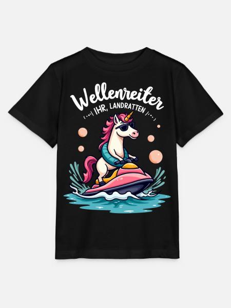 Pinker Einhorn Wellenreiter - Stanley/Stella Kinder T-Shirt MINI CREATOR - Schwarz