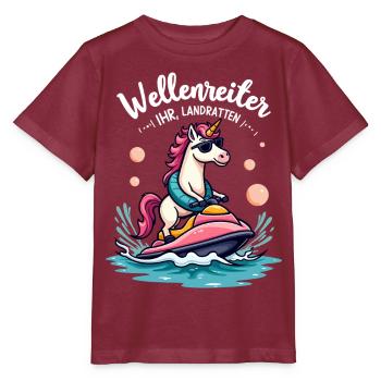 Cavalier de vague licorne rose - T-shirt bio MINI CREATOR Stanley/Stella Enfant - bordeaux - Devant - Kain (125cm)
