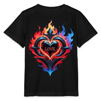 Un cœur enflammé, le feu de l’amour. - T-shirt bio MINI CREATOR Stanley/Stella Enfant - noir - Devant - Mikhail (115cm)