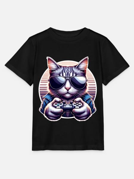 Katze Gamer Gaming Nerd - Stanley/Stella Kinder T-Shirt MINI CREATOR  - Schwarz