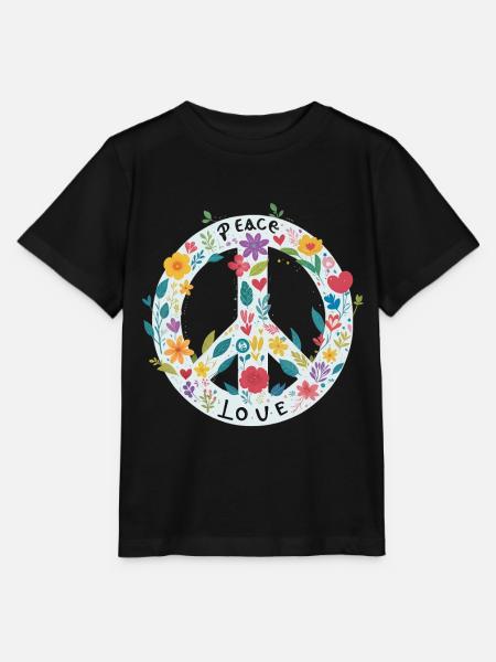 Peacezeichen Blumen Love - Stanley/Stella Kinder T-Shirt MINI CREATOR - Schwarz