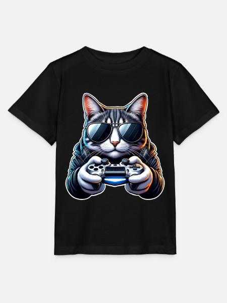 Katze Gamer Gaming Nerd - Stanley/Stella Kinder T-Shirt MINI CREATOR - Schwarz