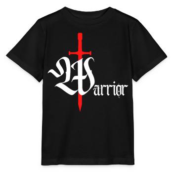 Design de guerrier gothique avec texte blanc épée - T-shirt bio MINI CREATOR Stanley/Stella Enfant - noir - Devant - Mikhail (115cm)