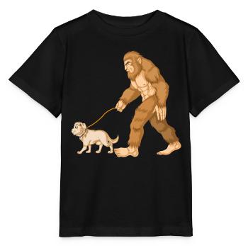 Mythical Bigfoot and Friendly Dog golden retriever - Stanley/Stella MINI CREATOR Kids’ T-Shirt - black - Front - Mikhail (115cm)