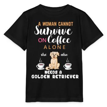 Women’s Coffee Love Cheerful Golden Retriever - Stanley/Stella MINI CREATOR Kids’ T-Shirt - black - Front - Mikhail (115cm)