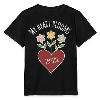 Fleurs en forme de cœur avec un dicton positif - T-shirt bio MINI CREATOR Stanley/Stella Enfant - noir - Devant - Mikhail (115cm)