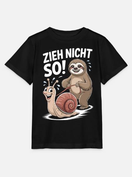 Faultier zieht lustige Schnecke Cartoon - Stanley/Stella Kinder T-Shirt MINI CREATOR - Schwarz