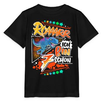 7ème anniversaire dinosaure T Rex - T-shirt bio MINI CREATOR Stanley/Stella Enfant - noir - Devant - Mikhail (115cm)