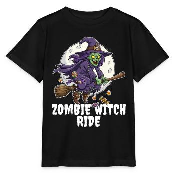 ZOMBIE WITCH RIDE - ZOMBIE HALLOWEEN - Stanley/Stella Kinder T-Shirt MINI CREATOR  - Schwarz - Vorne - Mikhail (115cm)