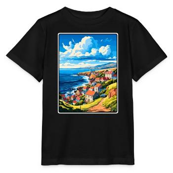 Terceira, Portugal, Falaises côtières, Scène du village - T-shirt bio MINI CREATOR Stanley/Stella Enfant - noir - Devant - Mikhail (115cm)