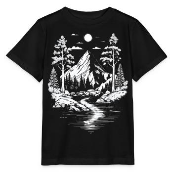 Naturliebhaber Berg Natur Landschaft Bäume Fluss - Stanley/Stella Kinder T-Shirt MINI CREATOR  - Schwarz - Vorne - Mikhail (115cm)