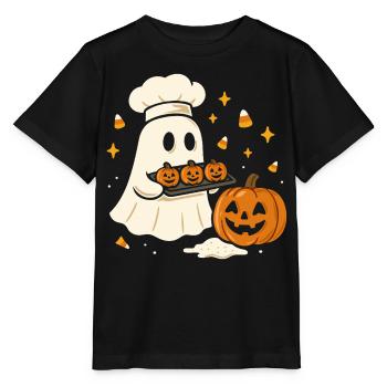 Halloween ghost with chef's hat and pumpkin - Stanley/Stella MINI CREATOR Kids’ T-Shirt - black - Front - Mikhail (115cm)